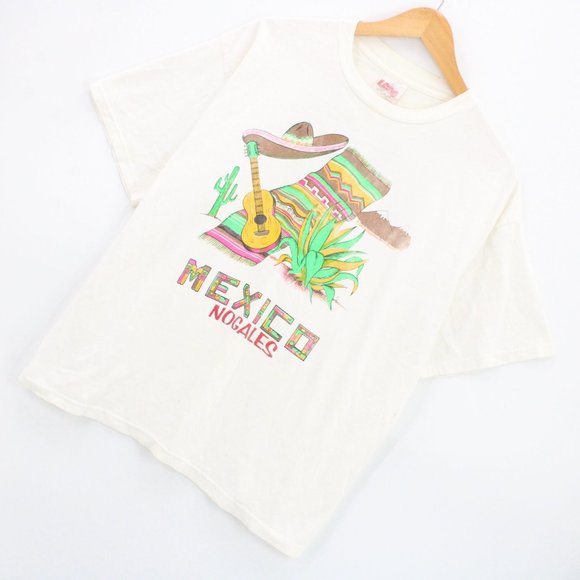 Vintage LOBO Shirt Mens White Short Sleeve MEXICO Nogales Graphic Logo XL 90's - Picture 2 of 9